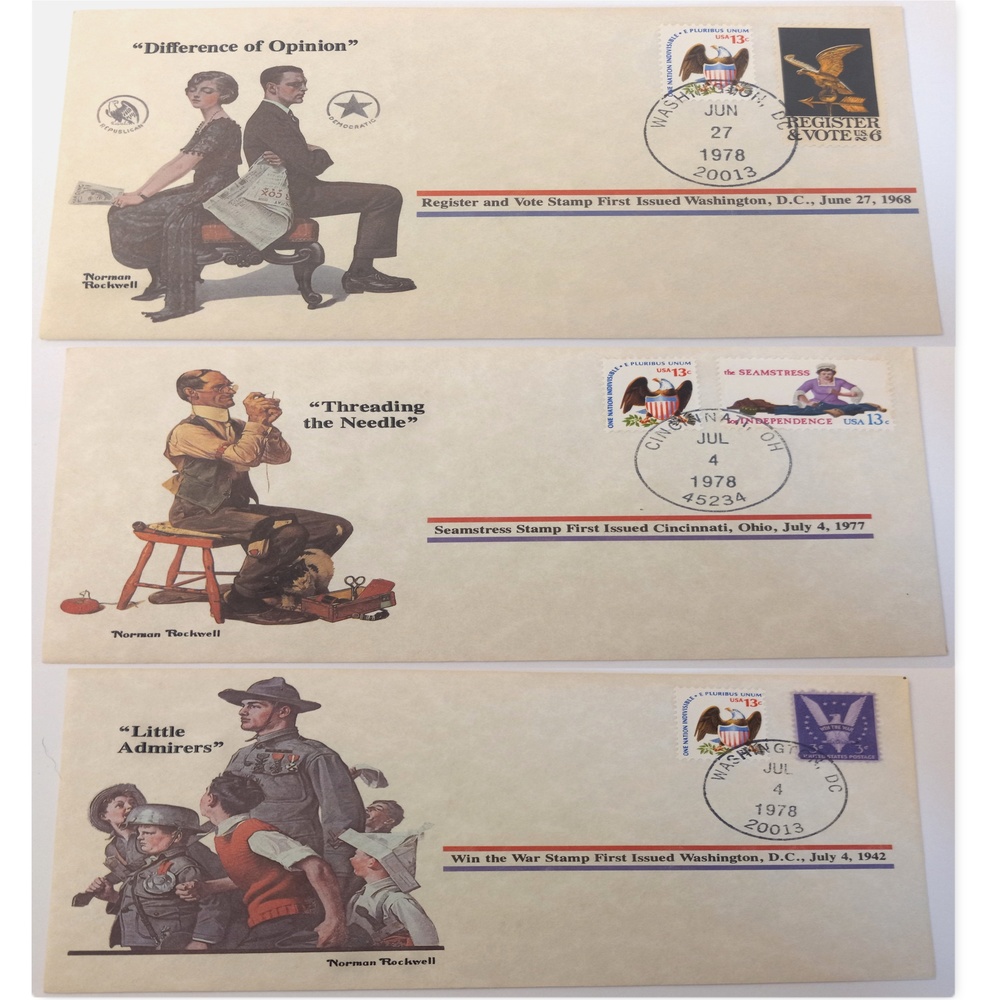 Norman Rockwell Collection 3 Stamped Envelopes